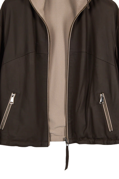 Arlin Kadın Kahverengi Çift Taraflı Oversize Deri Ceket