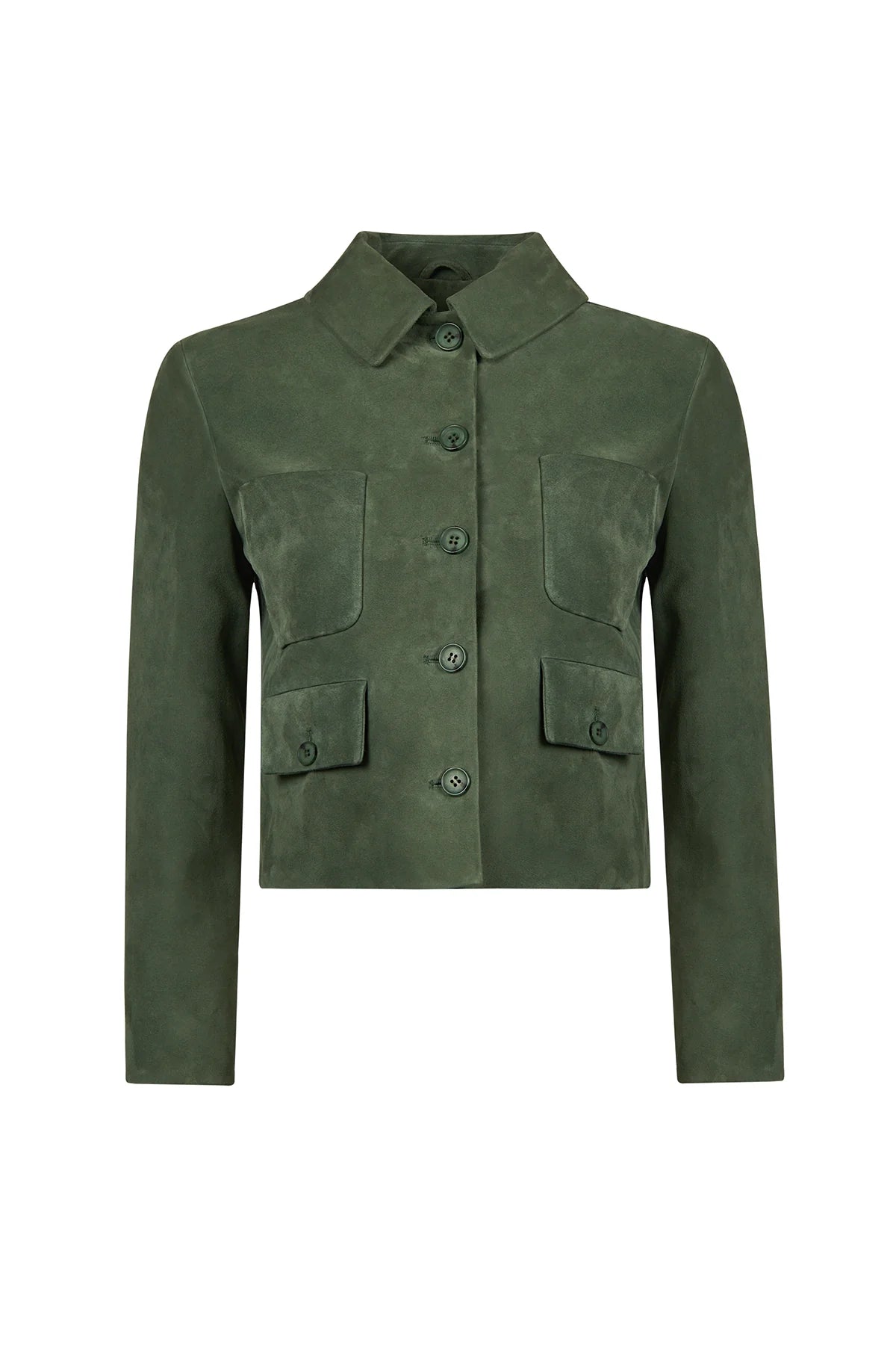 Cassandra Kadın Yeşil Slim-fit Süet Deri Ceket