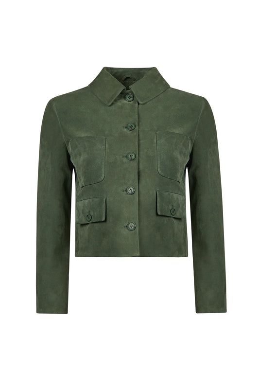Cassandra Kadın Yeşil Slim-fit Süet Deri Ceket