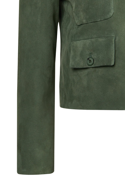 Cassandra Kadın Yeşil Slim-fit Süet Deri Ceket