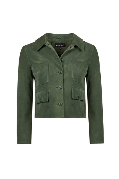 Cassandra Kadın Yeşil Slim-fit Süet Deri Ceket