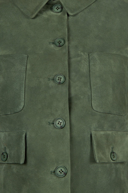 Cassandra Kadın Yeşil Slim-fit Süet Deri Ceket