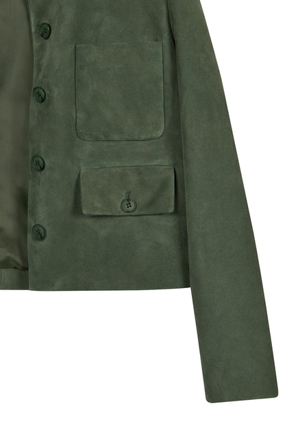 Cassandra Kadın Yeşil Slim-fit Süet Deri Ceket