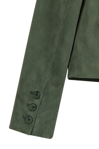 Cassandra Kadın Yeşil Slim-fit Süet Deri Ceket