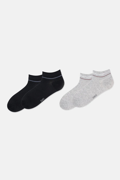 Gri Melanj-siyah Erkek 2'li Micro Modal Klasik Patik Çorap