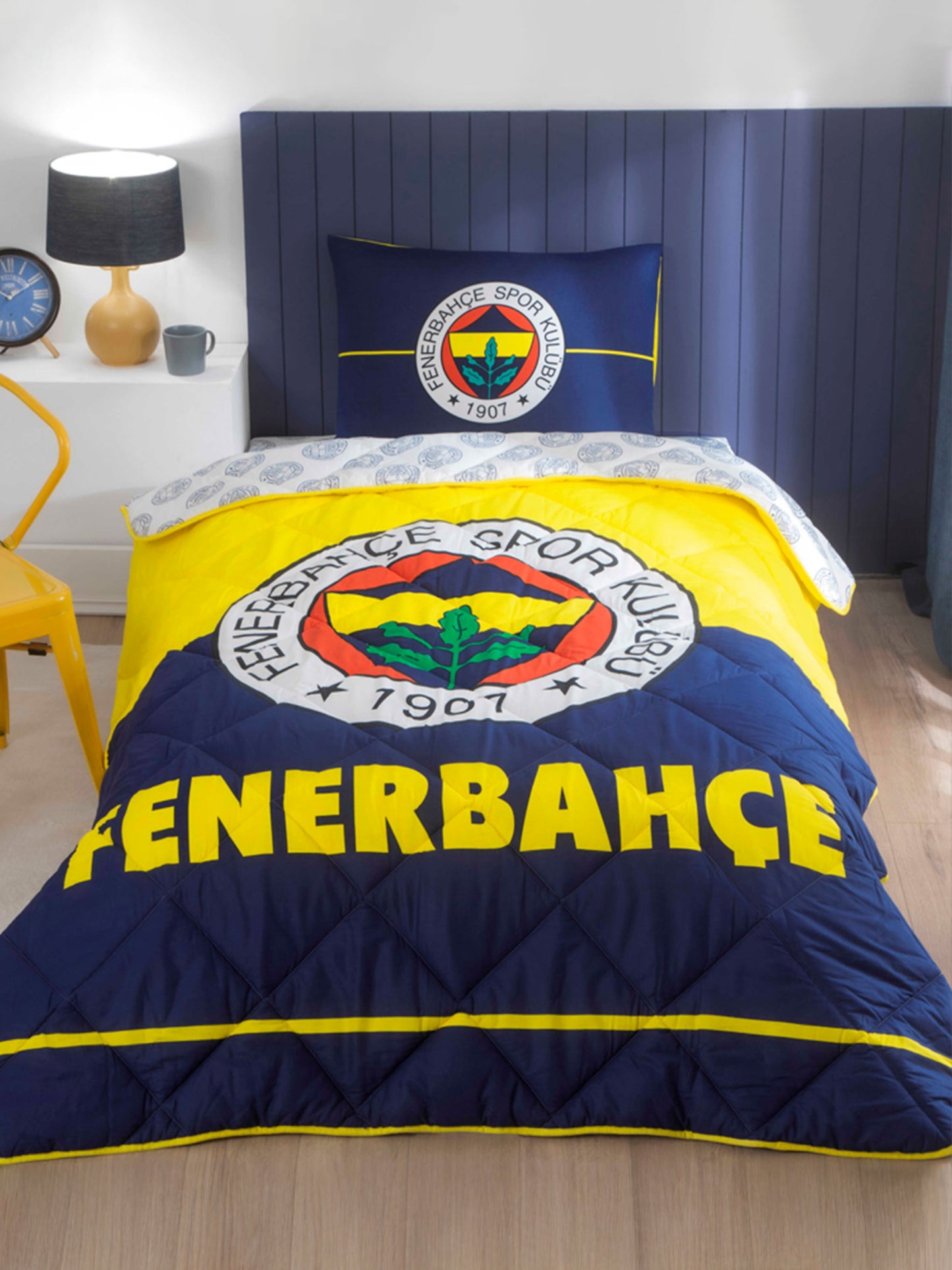 Fenerbahçe Sarı Lacivert Logo Tek Kişilik Yorgan Seti