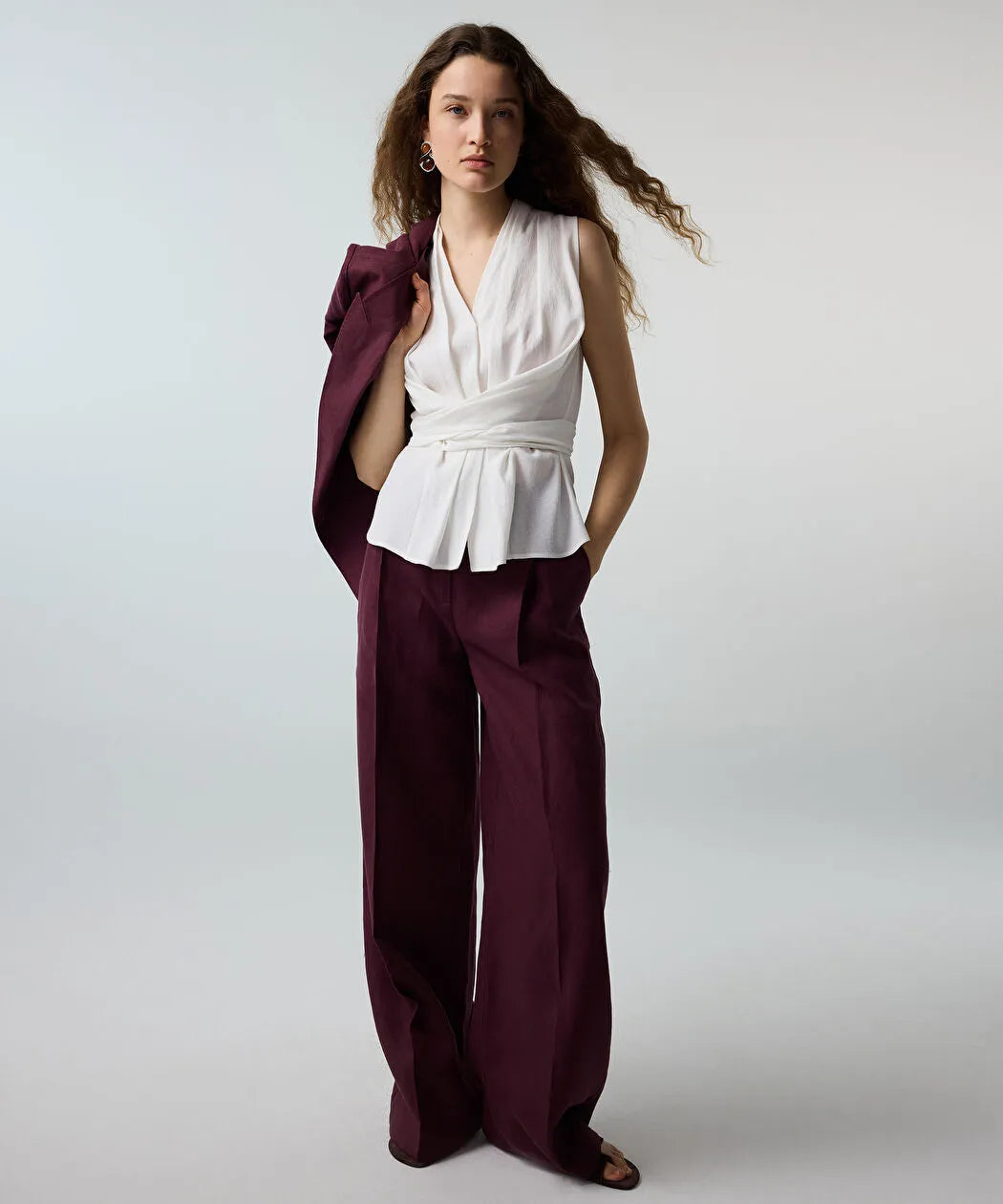 Mor Kemerli Wide Leg Keten Pantolon Is1260003215008 | Ipekyol