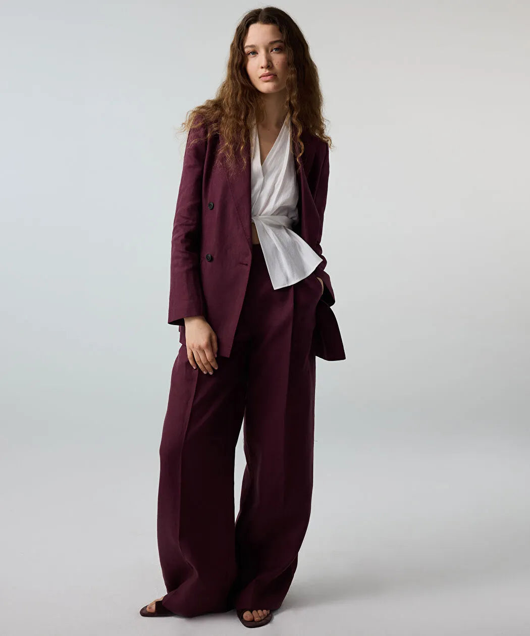 Mor Kemerli Wide Leg Keten Pantolon Is1260003215008 | Ipekyol