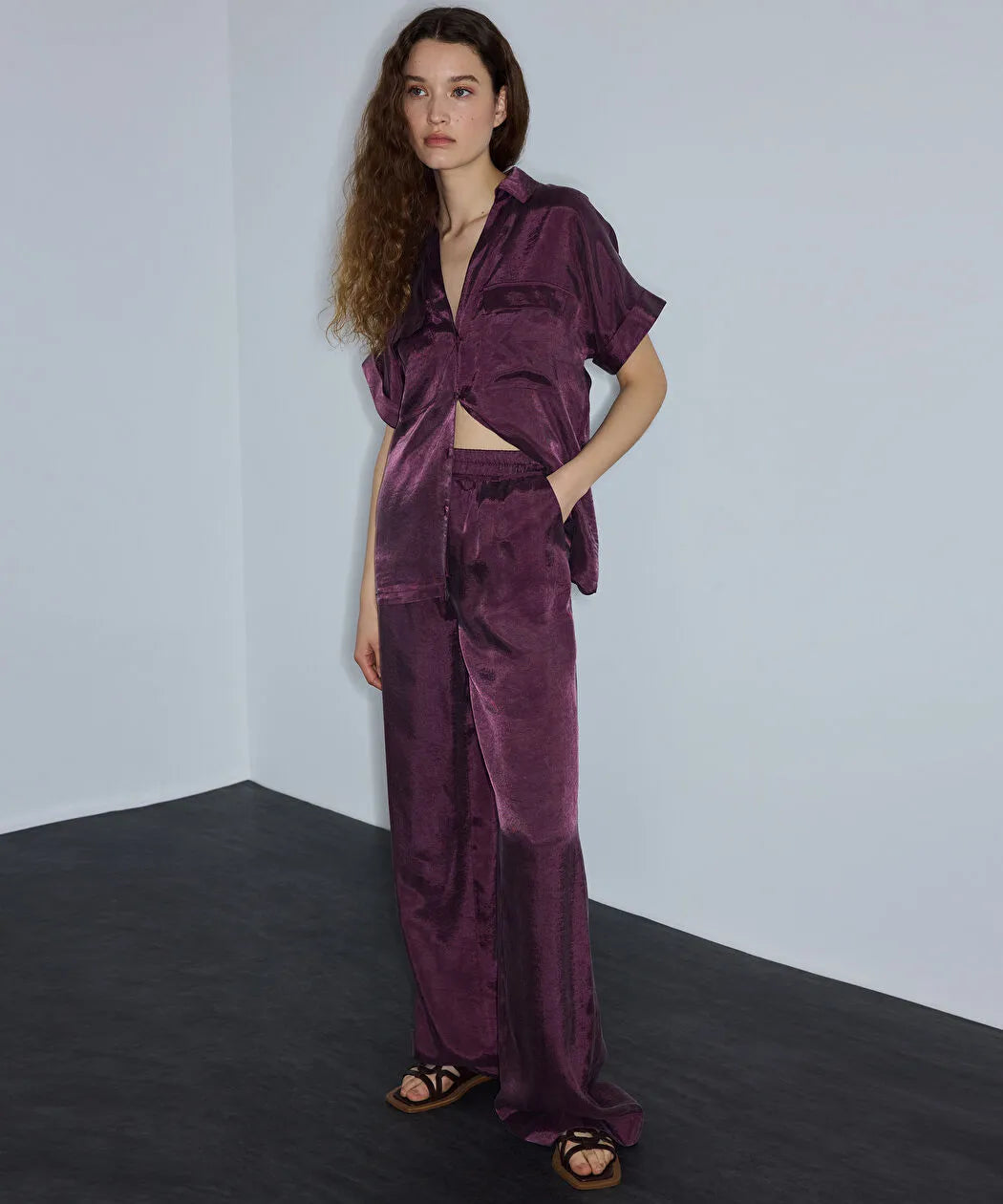 Mor Parlak Dokulu Wide Leg Pantolon Is1260003245008 | Ipekyol
