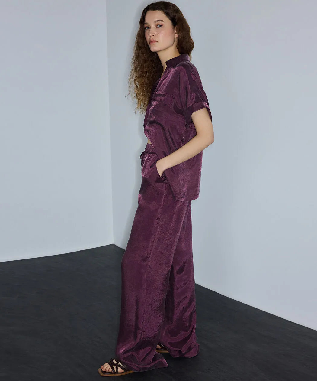 Mor Parlak Dokulu Wide Leg Pantolon Is1260003245008 | Ipekyol