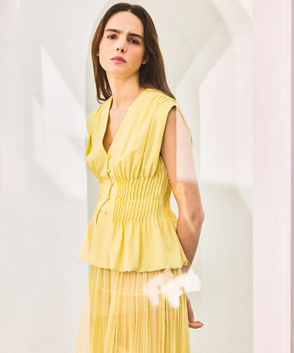 Sarı Nervürlü Peplum Bluz Is1260006191009 | Ipekyol