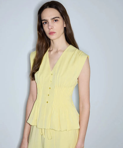 Sarı Nervürlü Peplum Bluz Is1260006191009 | Ipekyol