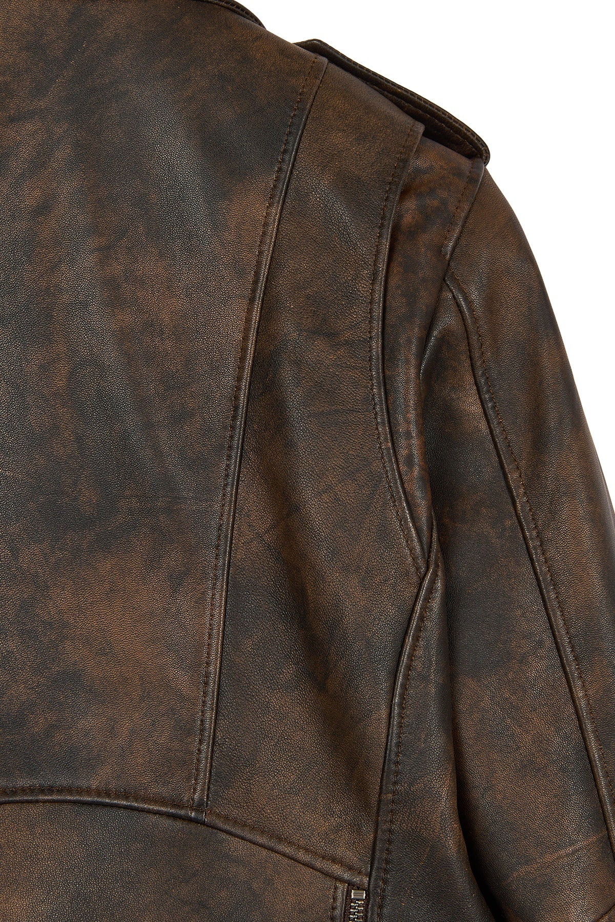 Newage Kadın Kahverengi Slim-fit Biker Deri Ceket