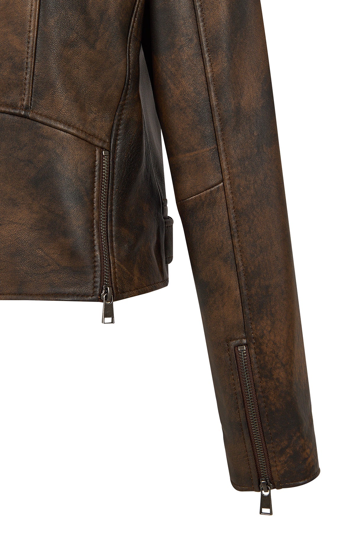 Newage Kadın Kahverengi Slim-fit Biker Deri Ceket