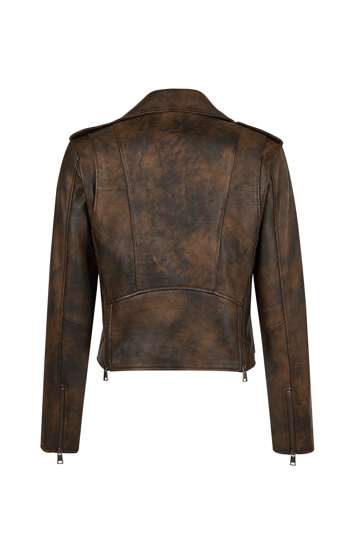 Newage Kadın Kahverengi Slim-fit Biker Deri Ceket