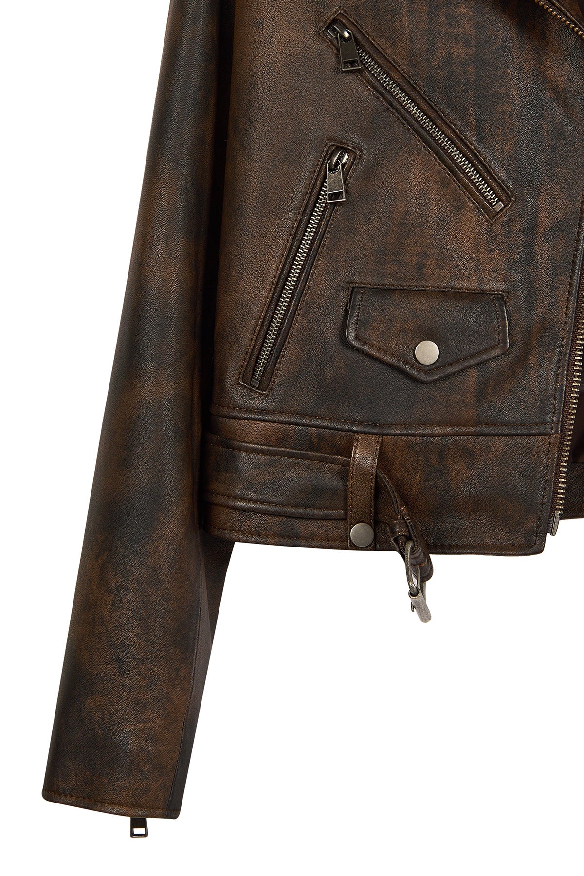 Newage Kadın Kahverengi Slim-fit Biker Deri Ceket