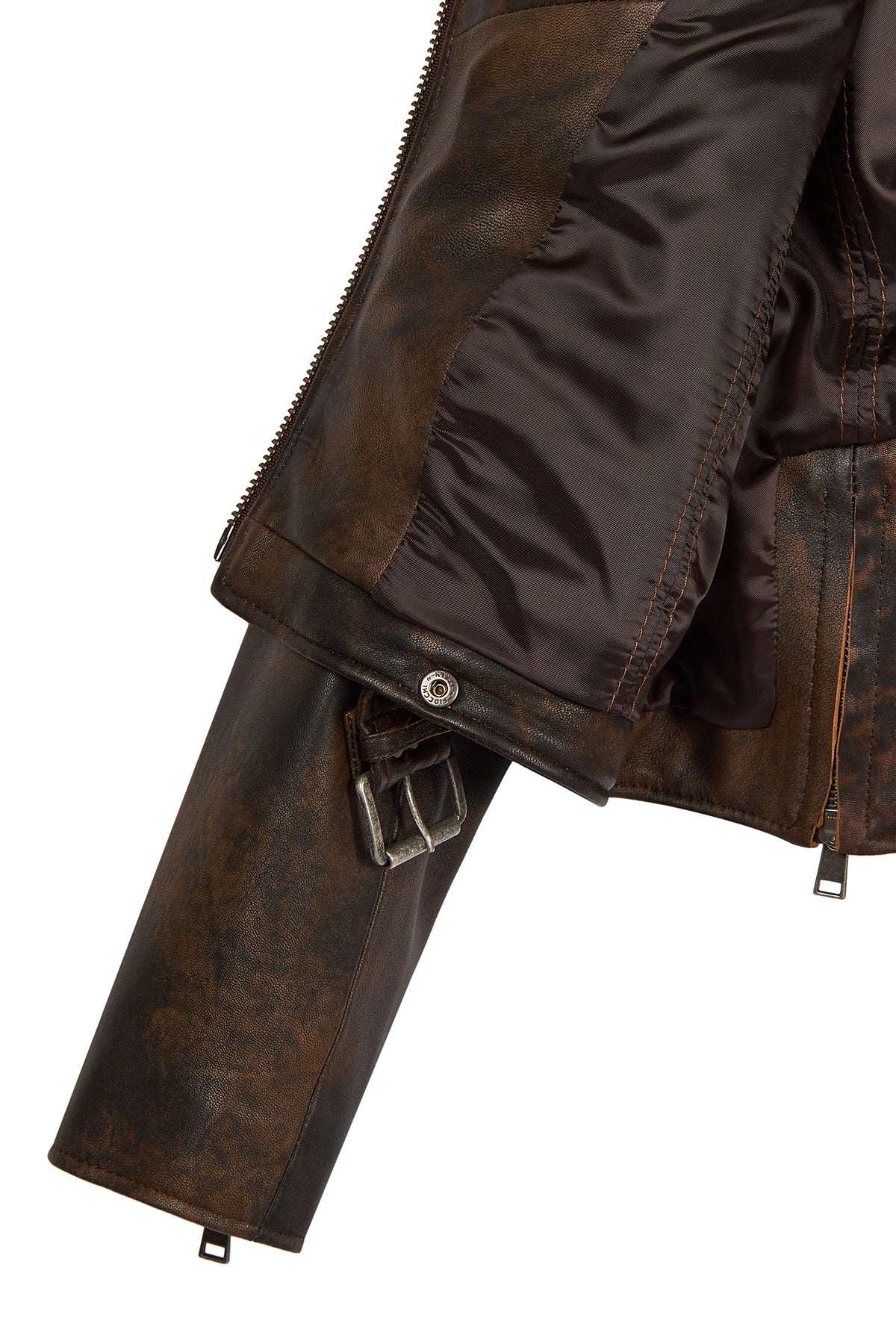 Newage Kadın Kahverengi Slim-fit Biker Deri Ceket
