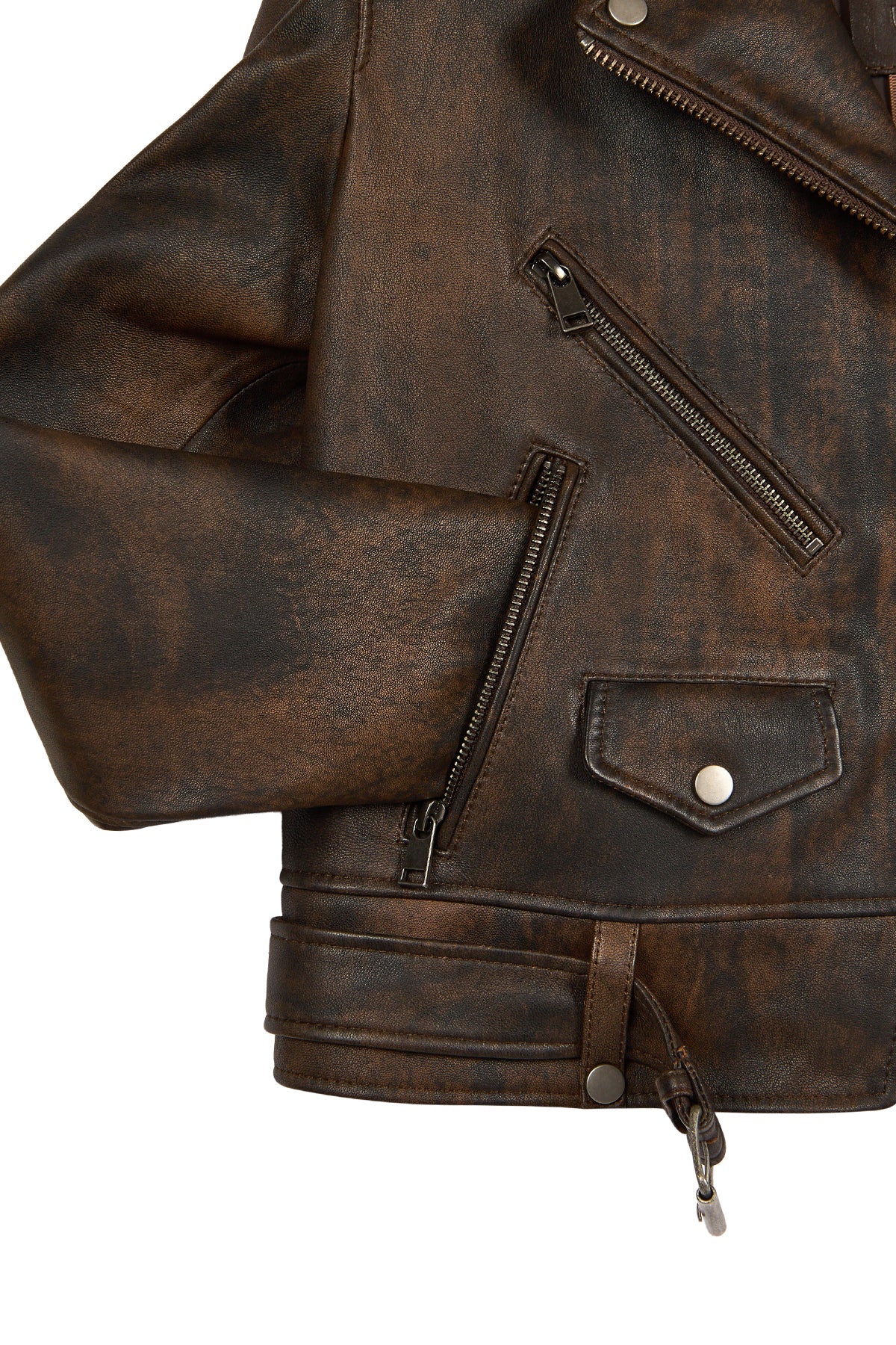 Newage Kadın Kahverengi Slim-fit Biker Deri Ceket