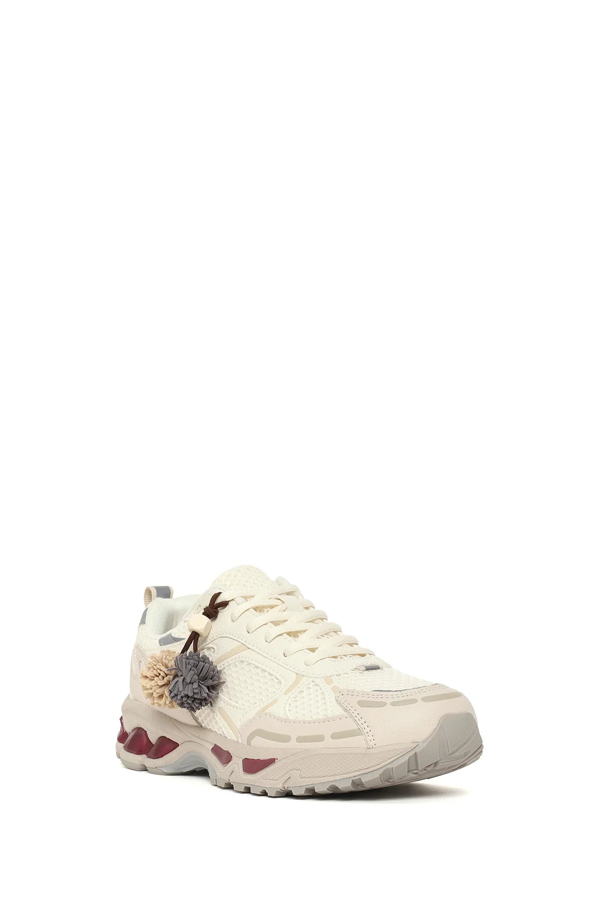 Kadın Krem Bağcıklı Charmlı Kalın Tabanlı Sneaker