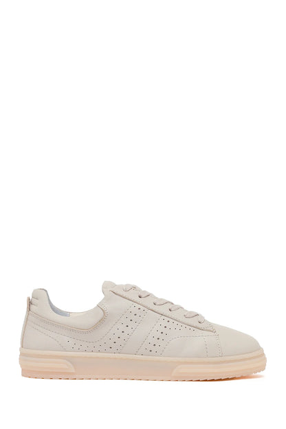 Kadın Krem Bağcıklı Kalın Tabanlı Deri Sneaker