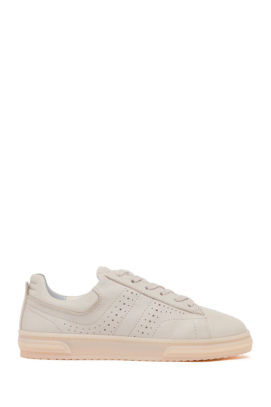 Kadın Krem Bağcıklı Kalın Tabanlı Deri Sneaker