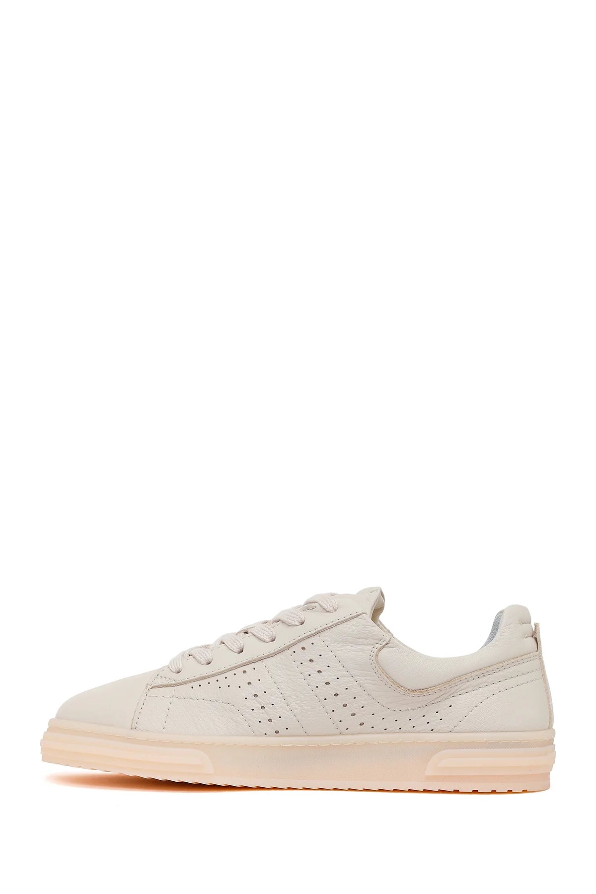 Kadın Krem Bağcıklı Kalın Tabanlı Deri Sneaker