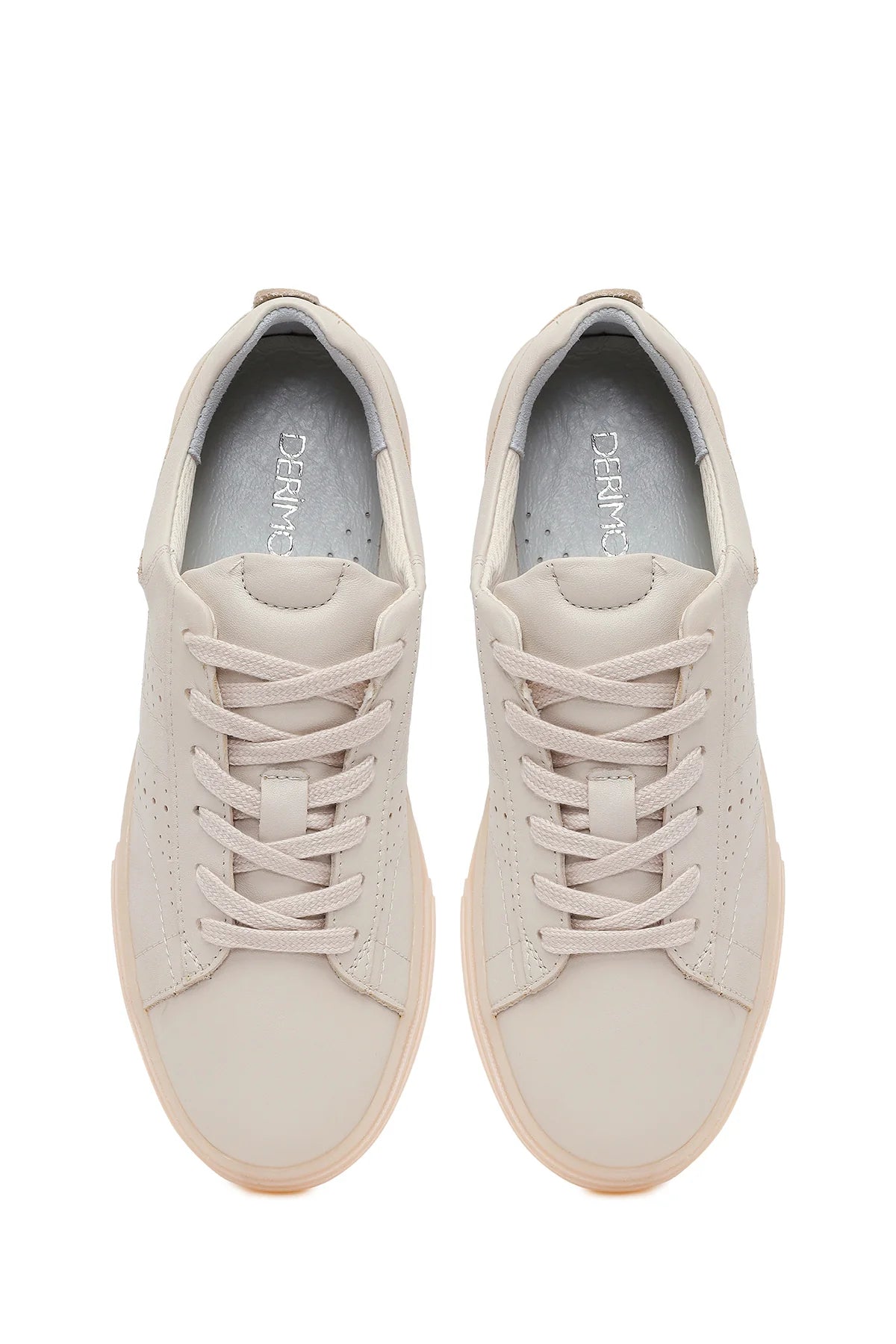 Kadın Krem Bağcıklı Kalın Tabanlı Deri Sneaker
