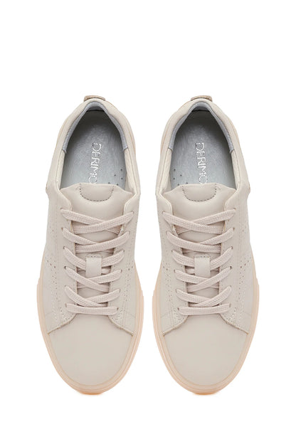 Kadın Krem Bağcıklı Kalın Tabanlı Deri Sneaker