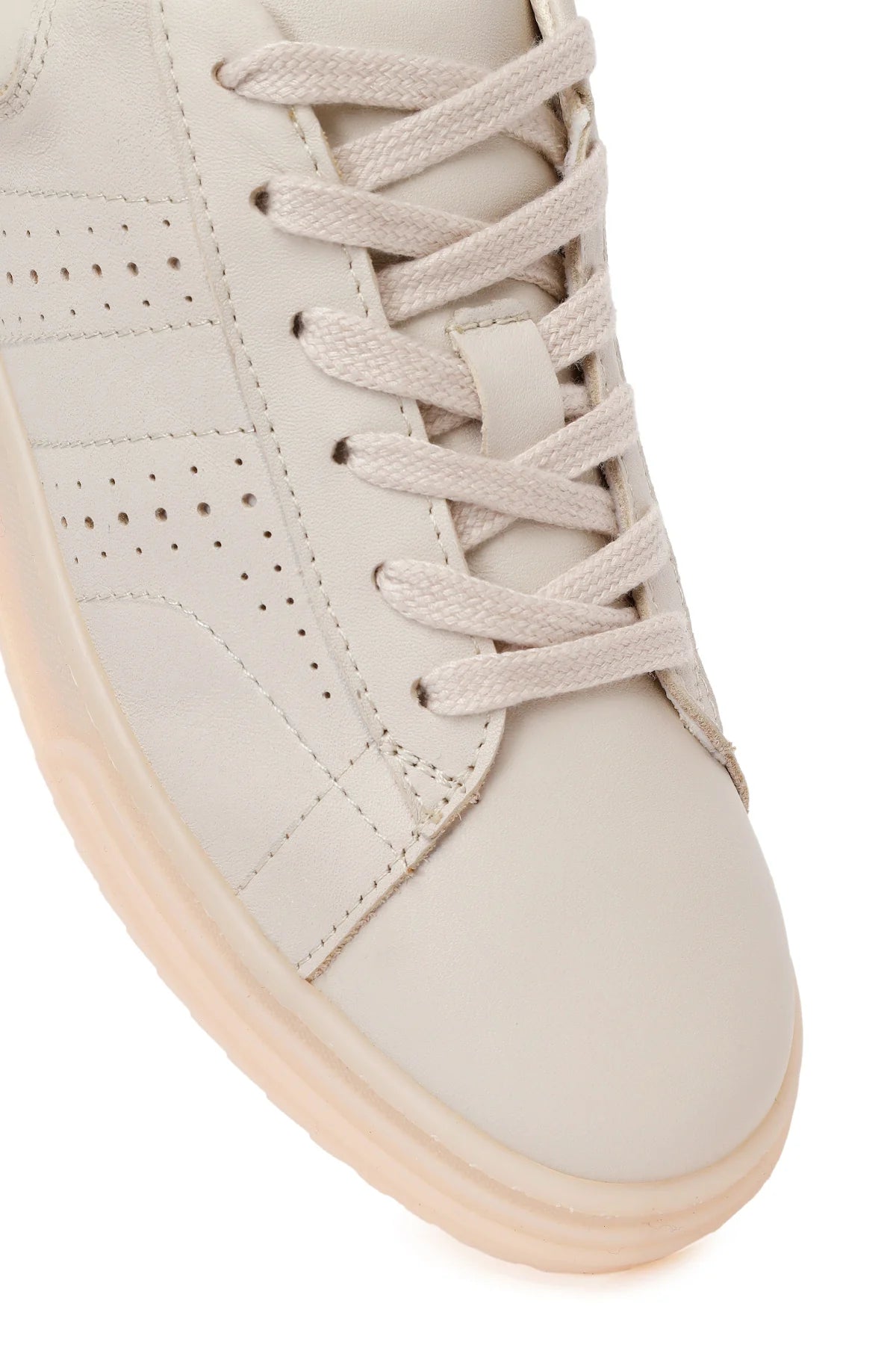 Kadın Krem Bağcıklı Kalın Tabanlı Deri Sneaker