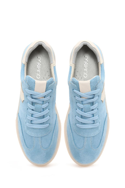 Kadın Mavi Bağcıklı Süet Deri Sneaker