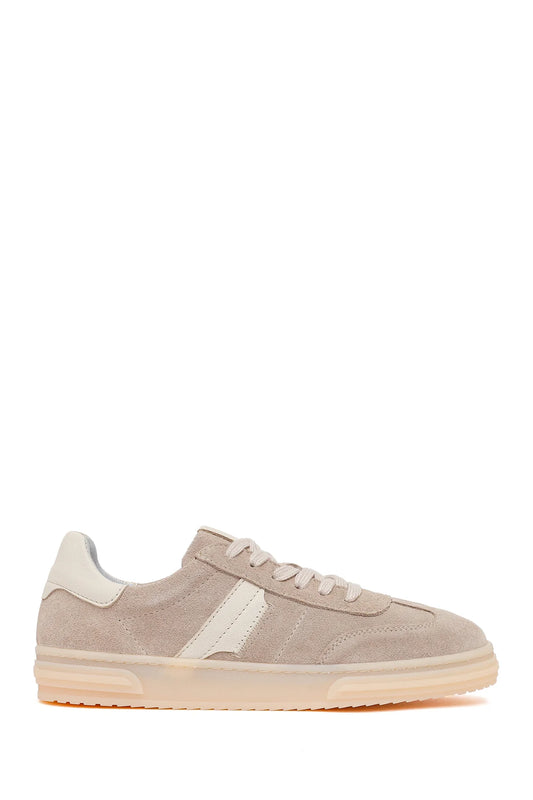 Kadın Bej Bağcıklı Süet Deri Sneaker