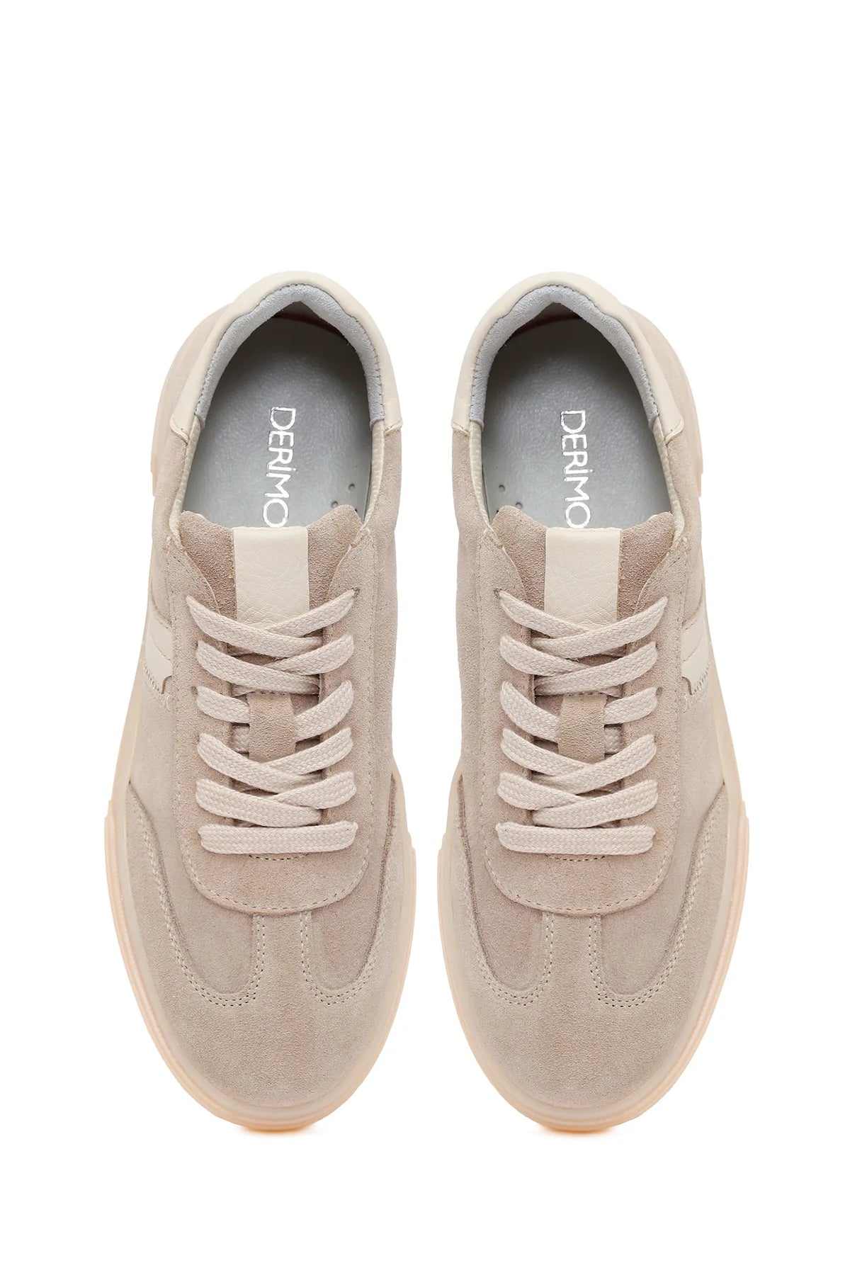 Kadın Bej Bağcıklı Süet Deri Sneaker