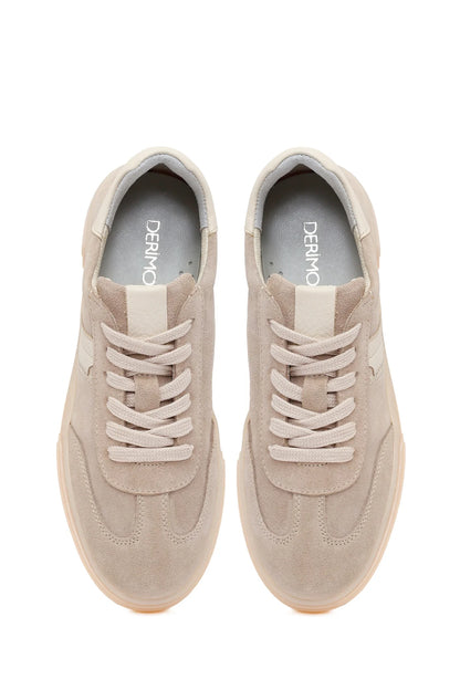 Kadın Bej Bağcıklı Süet Deri Sneaker