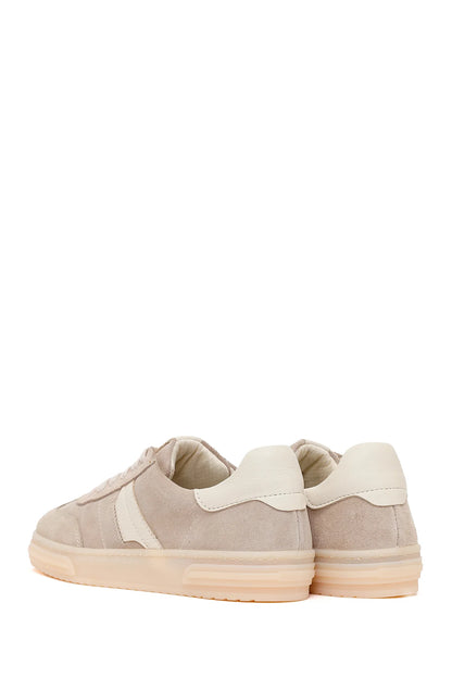 Kadın Bej Bağcıklı Süet Deri Sneaker