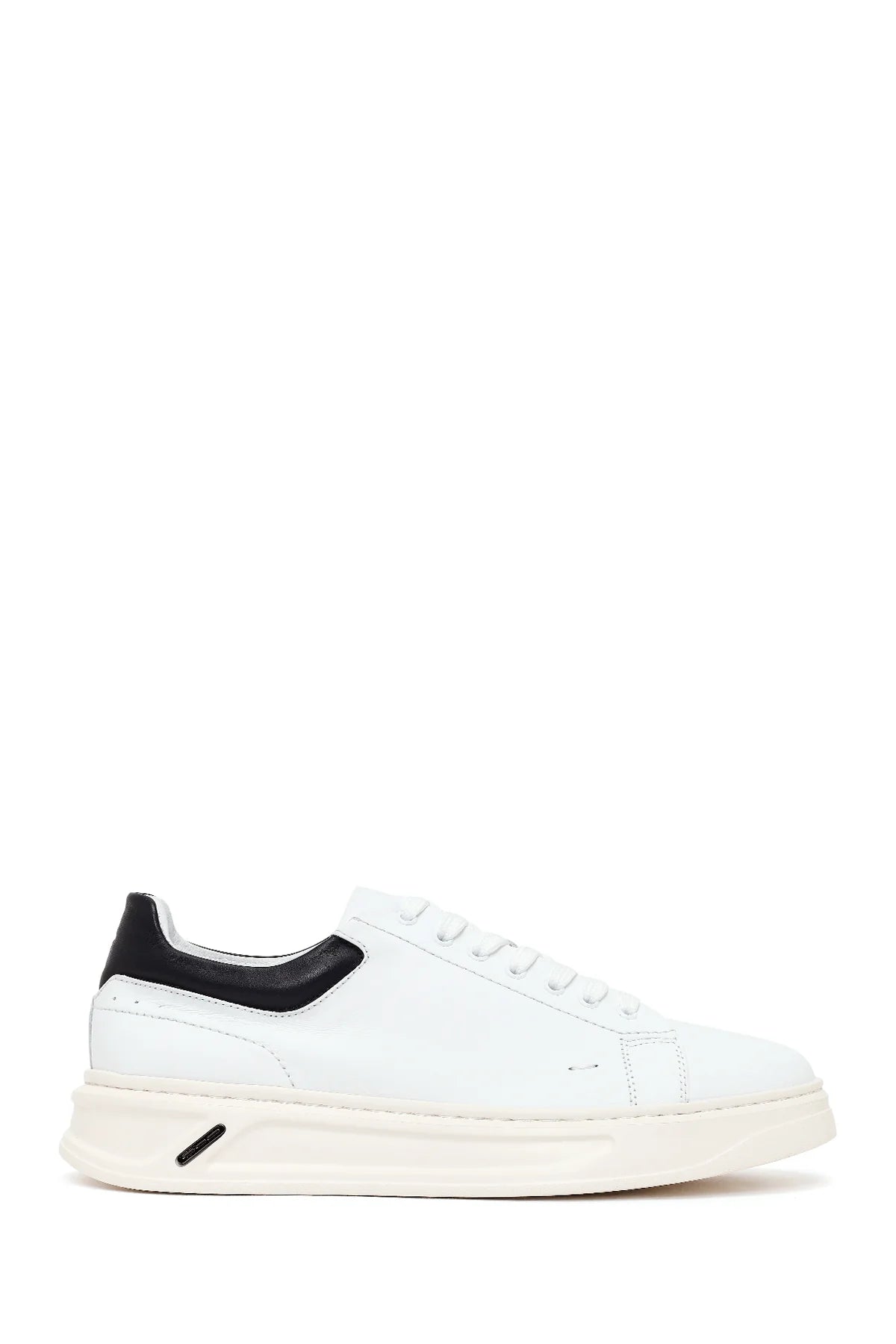 Erkek Beyaz Bağcıklı Kalın Deri Sneaker