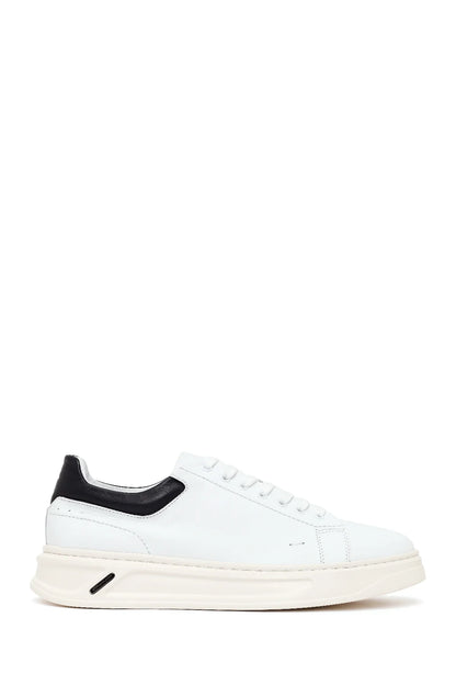 Erkek Beyaz Bağcıklı Kalın Deri Sneaker