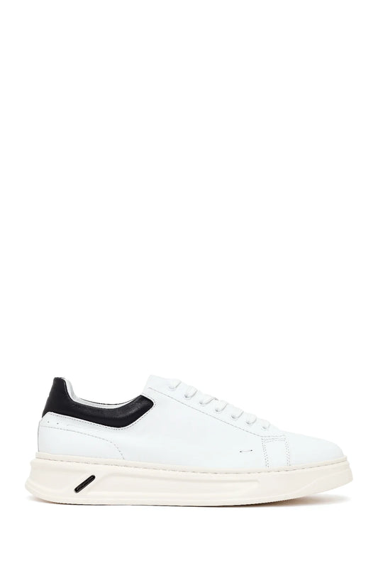 Erkek Beyaz Bağcıklı Kalın Deri Sneaker