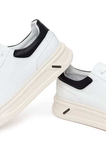 Erkek Beyaz Bağcıklı Kalın Deri Sneaker