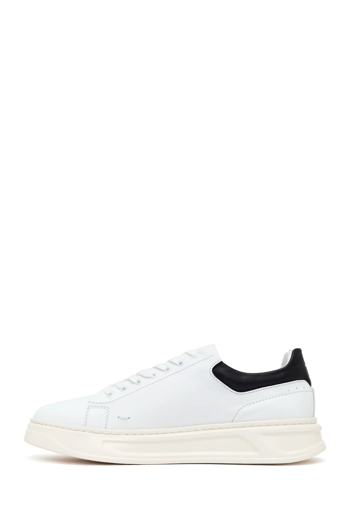 Erkek Beyaz Bağcıklı Kalın Deri Sneaker