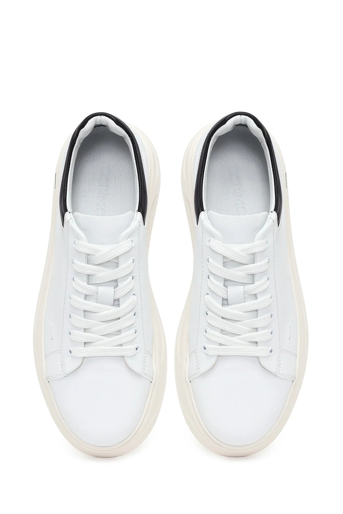 Erkek Beyaz Bağcıklı Kalın Deri Sneaker