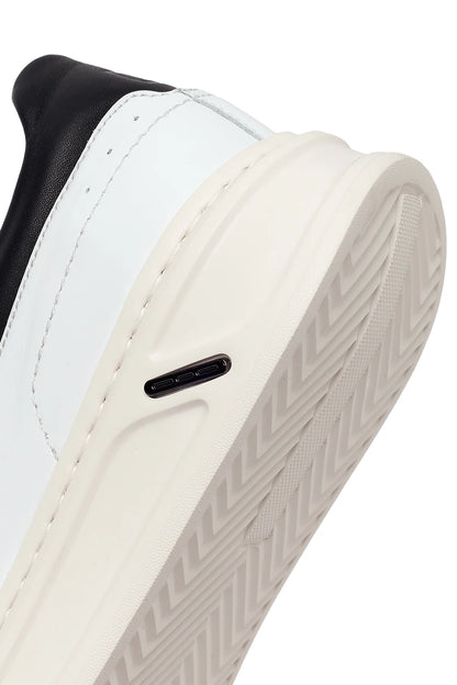 Erkek Beyaz Bağcıklı Kalın Deri Sneaker