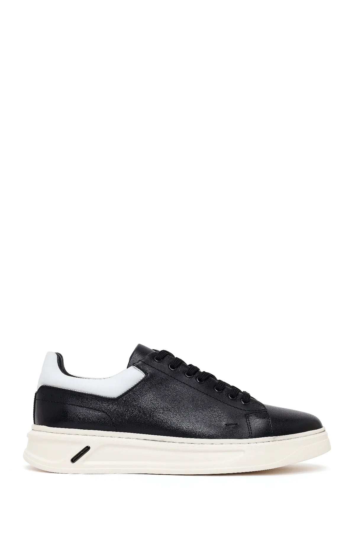 Erkek Siyah Bağcıklı Kalın Deri Sneaker