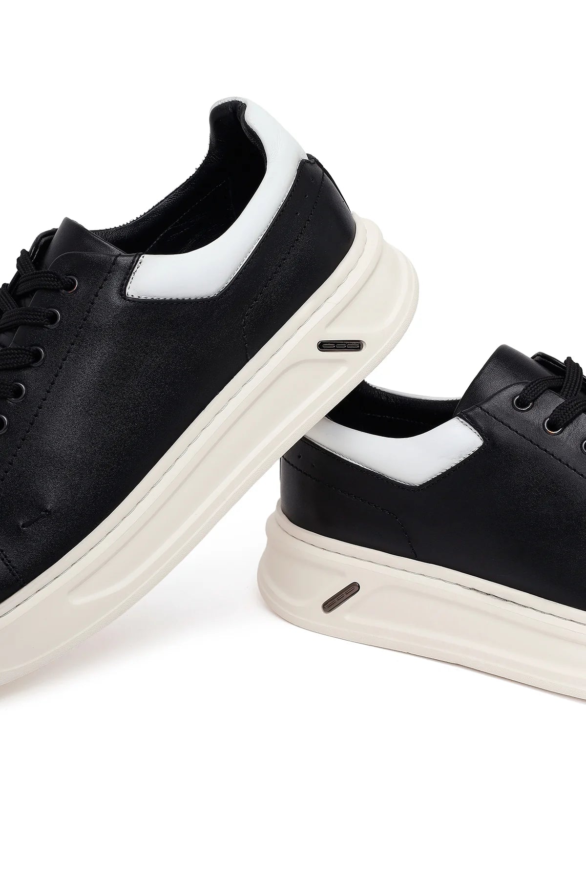 Erkek Siyah Bağcıklı Kalın Deri Sneaker