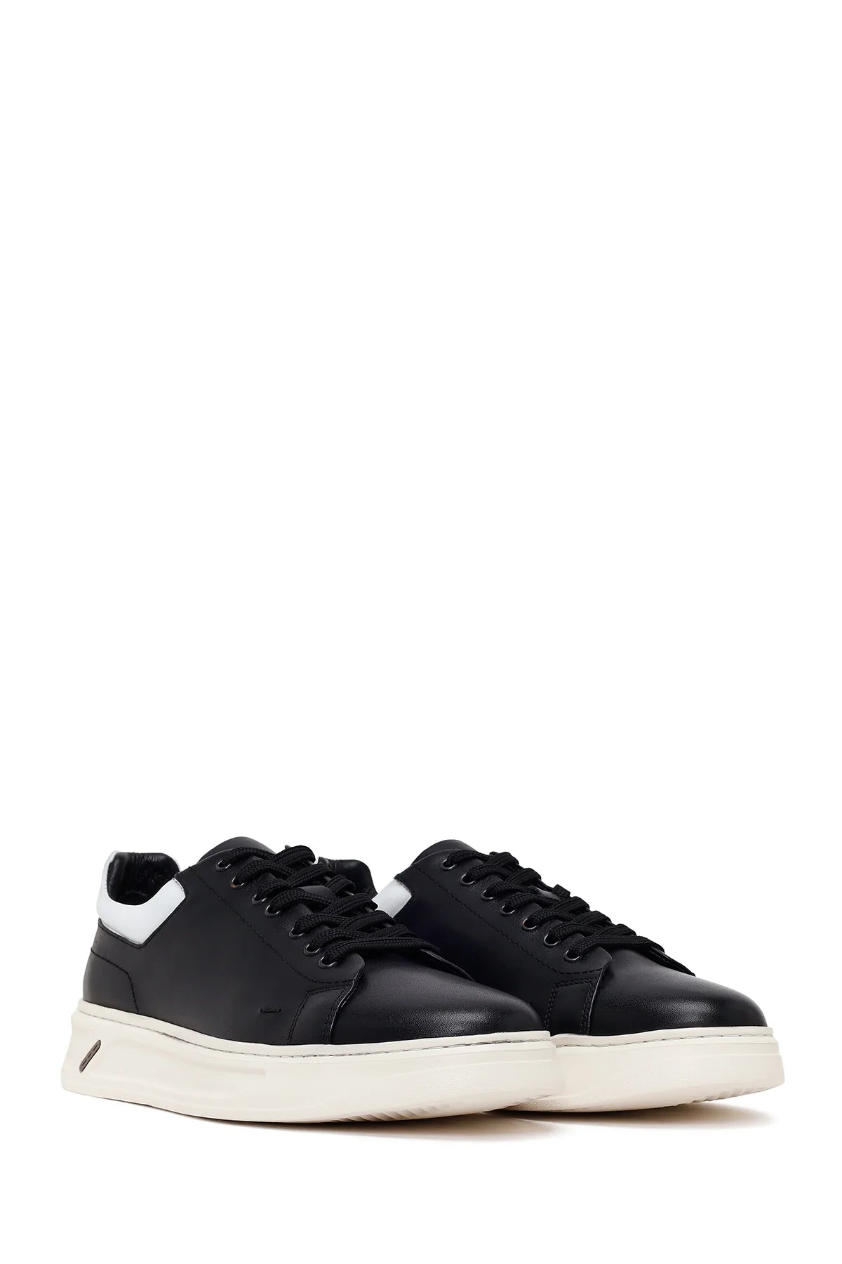 Erkek Siyah Bağcıklı Kalın Deri Sneaker