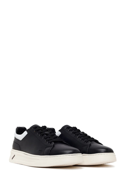 Erkek Siyah Bağcıklı Kalın Deri Sneaker