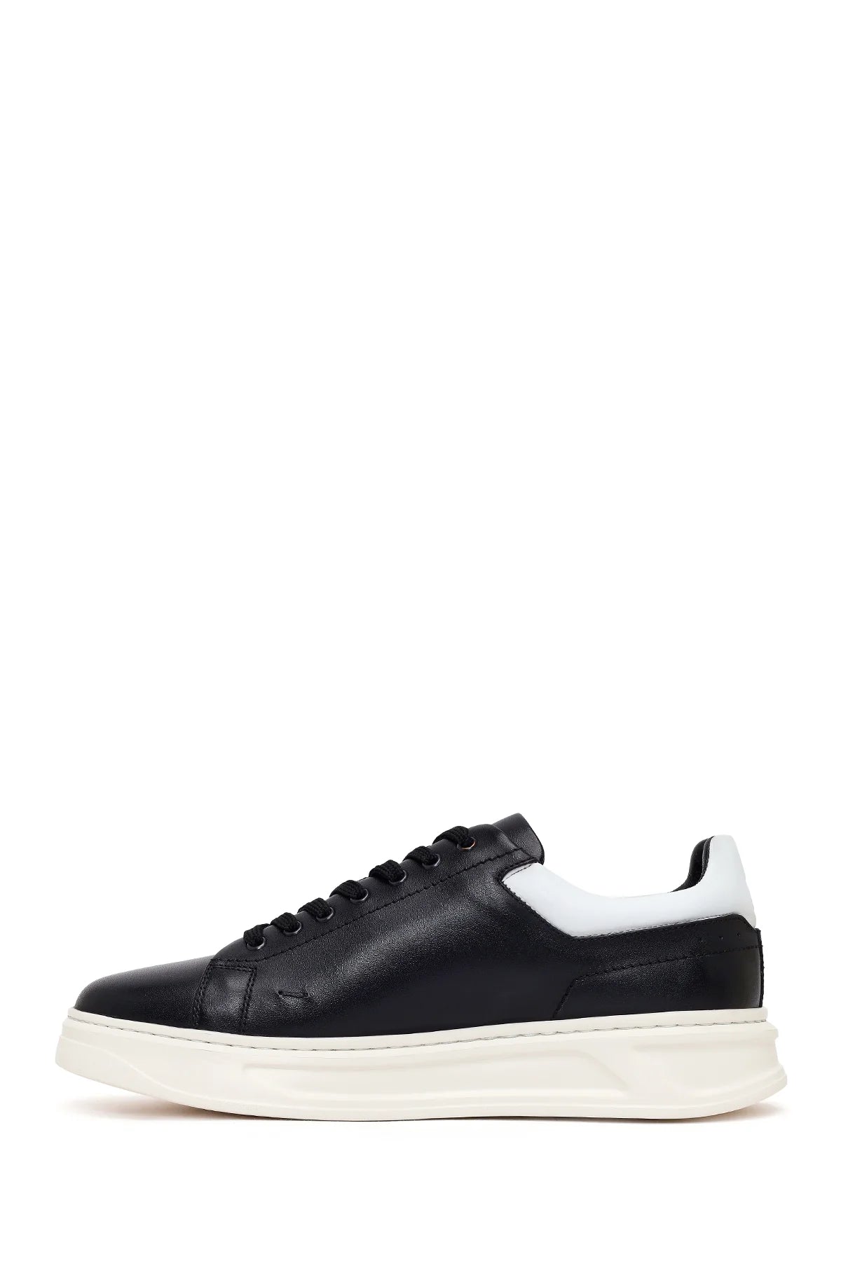 Erkek Siyah Bağcıklı Kalın Deri Sneaker