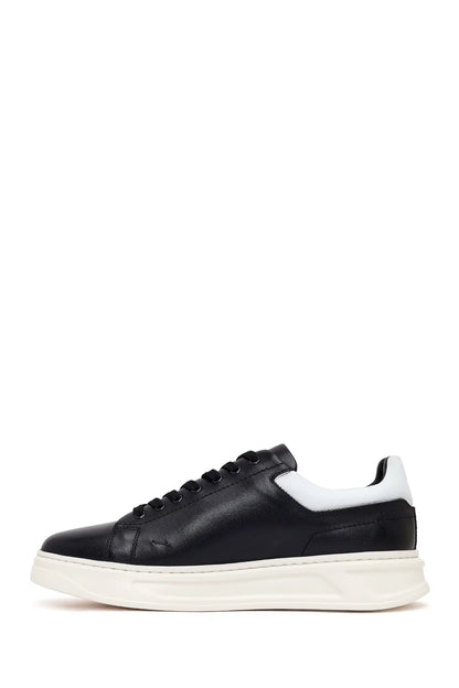 Erkek Siyah Bağcıklı Kalın Deri Sneaker