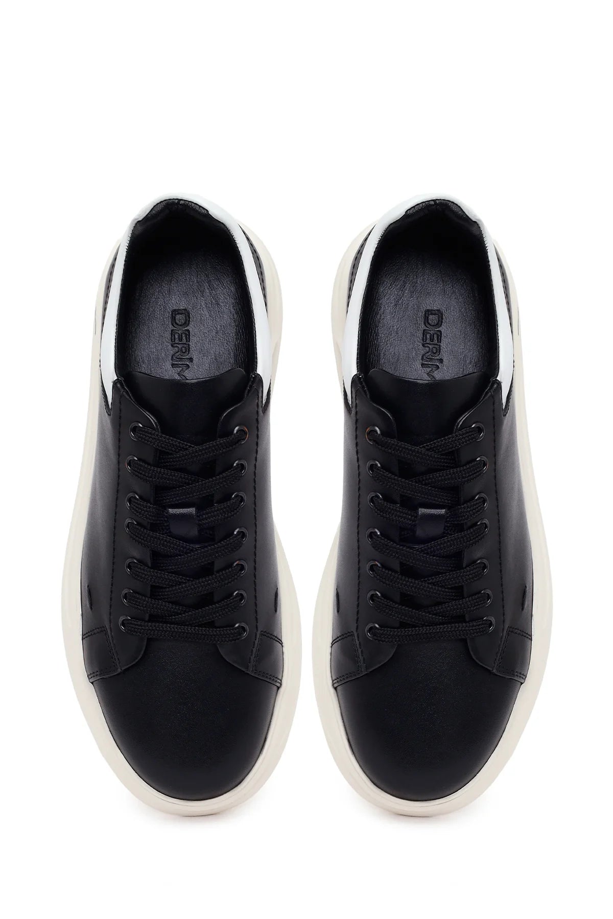 Erkek Siyah Bağcıklı Kalın Deri Sneaker