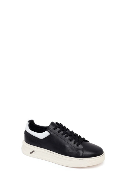 Erkek Siyah Bağcıklı Kalın Deri Sneaker