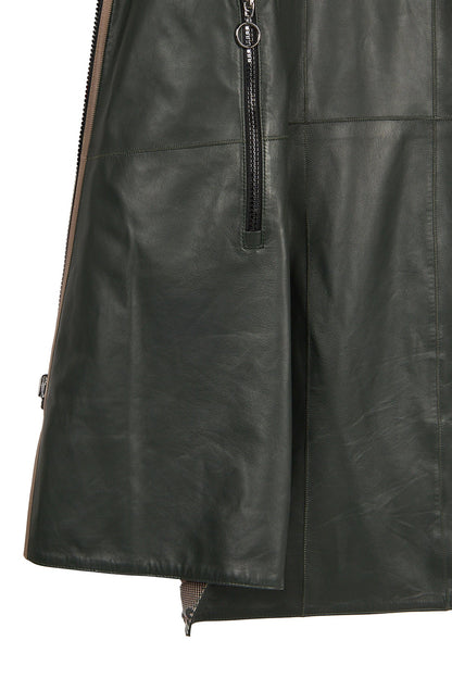 Marina Kadın Yeşil Oversize Deri Kaban